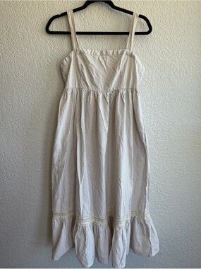 Striped Cotton Sundress in Cream with Lace Trim